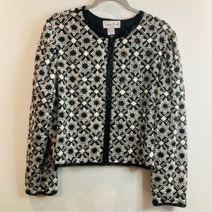 LAURENCE KAZAR Sz XL Vintage 100% Silk Shell Beaded Front Closure Blazer